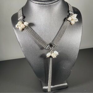 Vintage French Designer Necklace - Rodier /LDADPR - Silver tone, grape of pearls